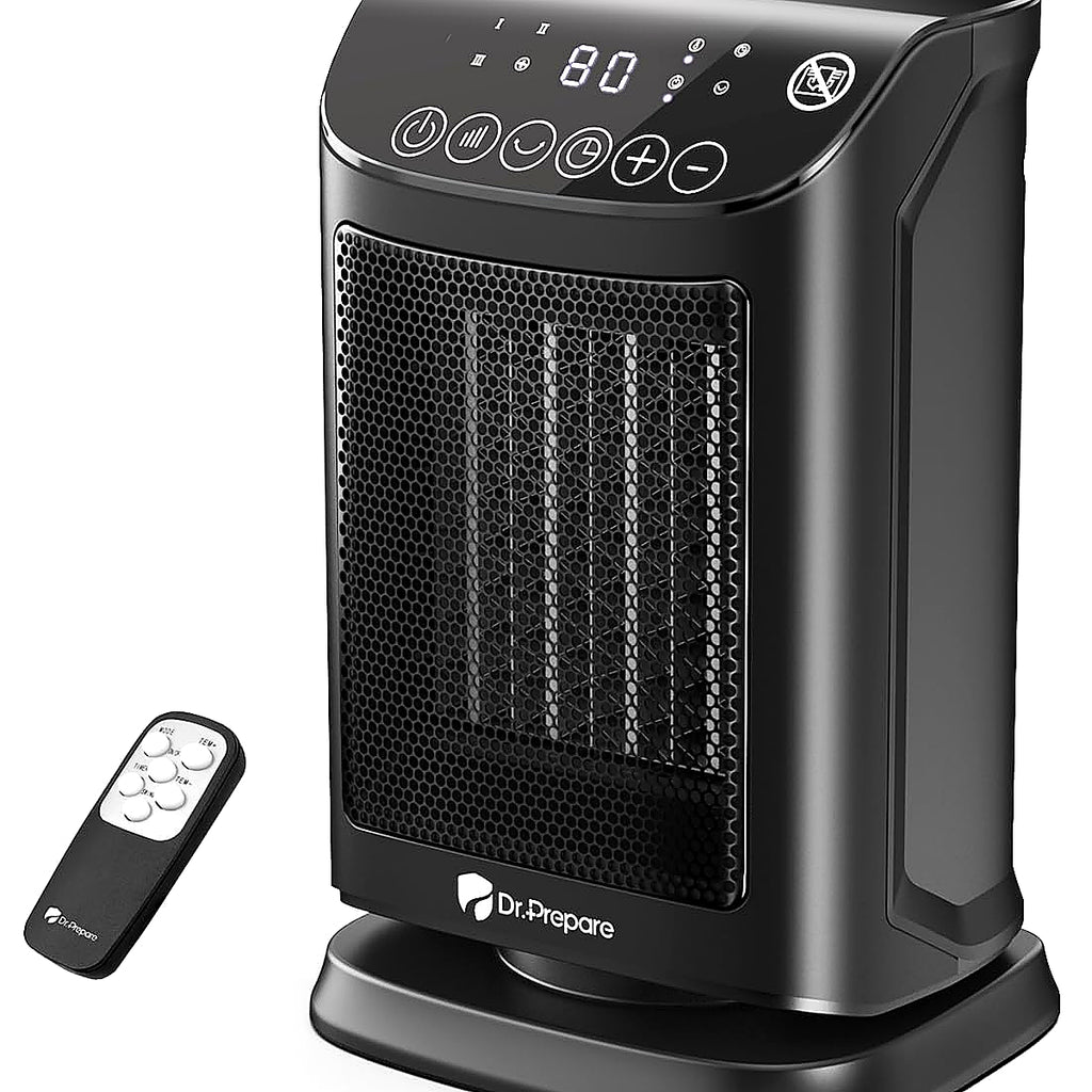 DR.PREPARE Fan Heater, Energy-Saving, Small, 1800 W Fan Heater, Quiet with Thermostat 5 Modes (3 Heating Modes + Fan Mode + Eco Mode), 70° Oscillating, 12H Timer, Overheating & Tilt Protection for Home