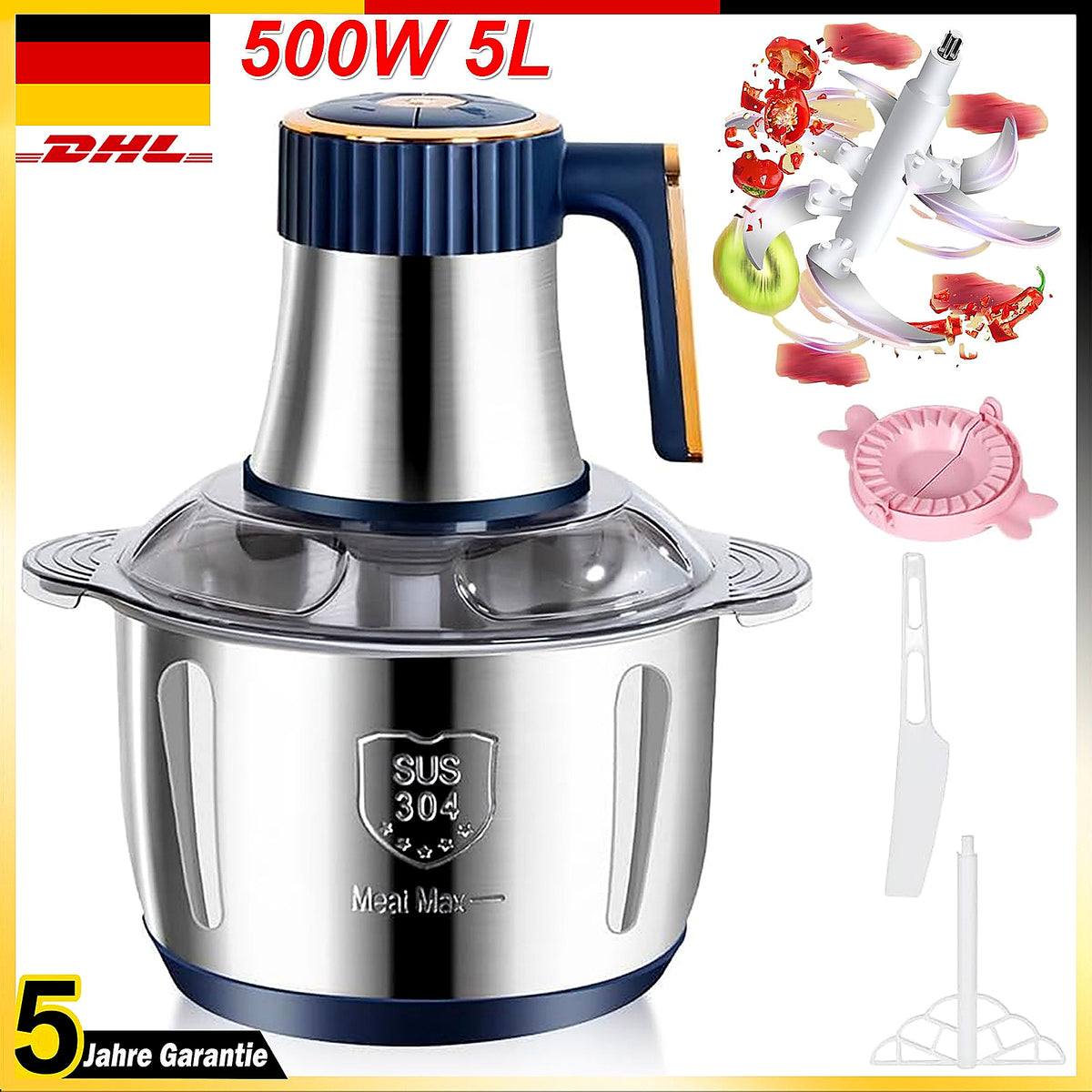 500W~ Elektrischer Fleischwolf Fleischwölf Zerkleiner Abnehmbare Küchemaschine