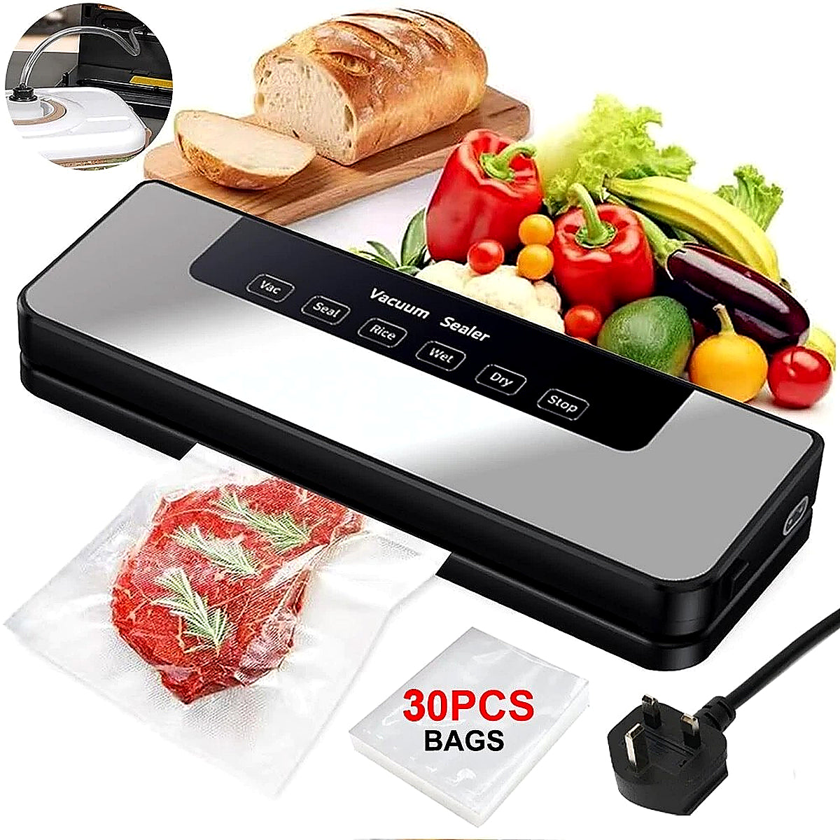 Electric Sealing Machine +30 Bags Automatic Vacuum Sealer Food Sealer Dry Wet