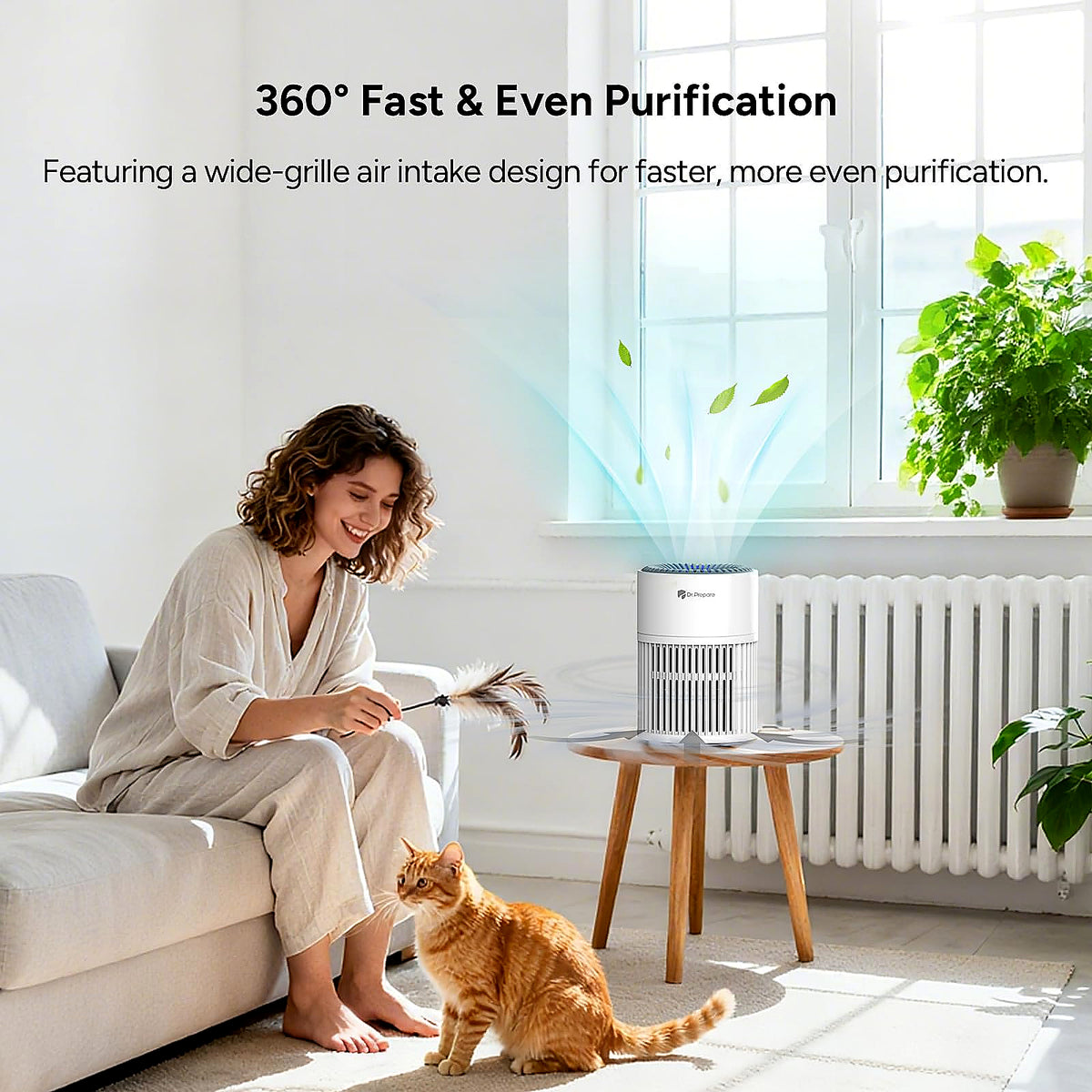DR.PREPARE Air Purifier for Allergy Sufferers, Ultra Quiet and Energy Efficient HEPA Air Purifier Against 99.97 Percent Mould Dust, Washable Pre Filter, 15 dB, Sleep Mode, for Bedrooms, Offices