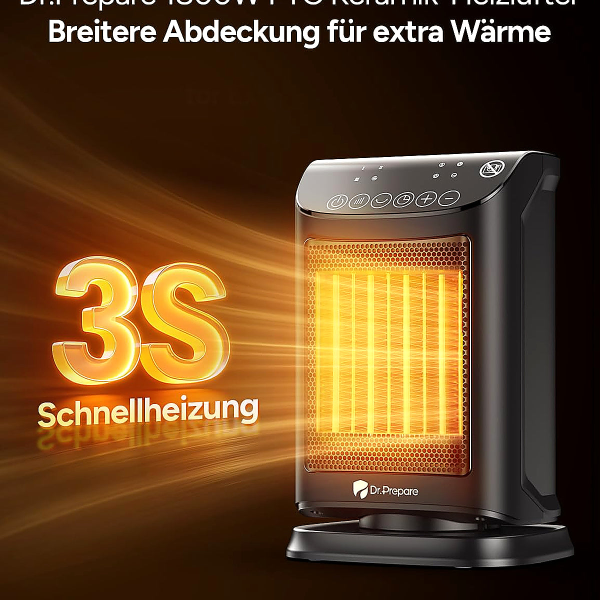 DR.PREPARE Fan Heater, Energy-Saving, Small, 1800 W Fan Heater, Quiet with Thermostat 5 Modes (3 Heating Modes + Fan Mode + Eco Mode), 70° Oscillating, 12H Timer, Overheating & Tilt Protection for Home