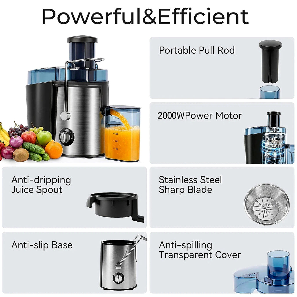 2000W Juicer Machine Whole Fruit Vegetable Large Juice Extractor Stainless Steel