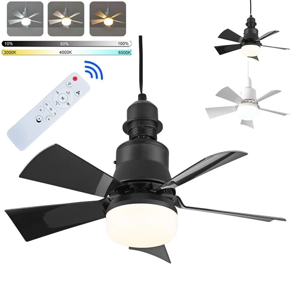 40W schwarzer LED-Deckenventilator mit Licht, Fernbedienung, 3 Geschwindigkeitsstufen, dimmbar, B22, E27-Adapter UK