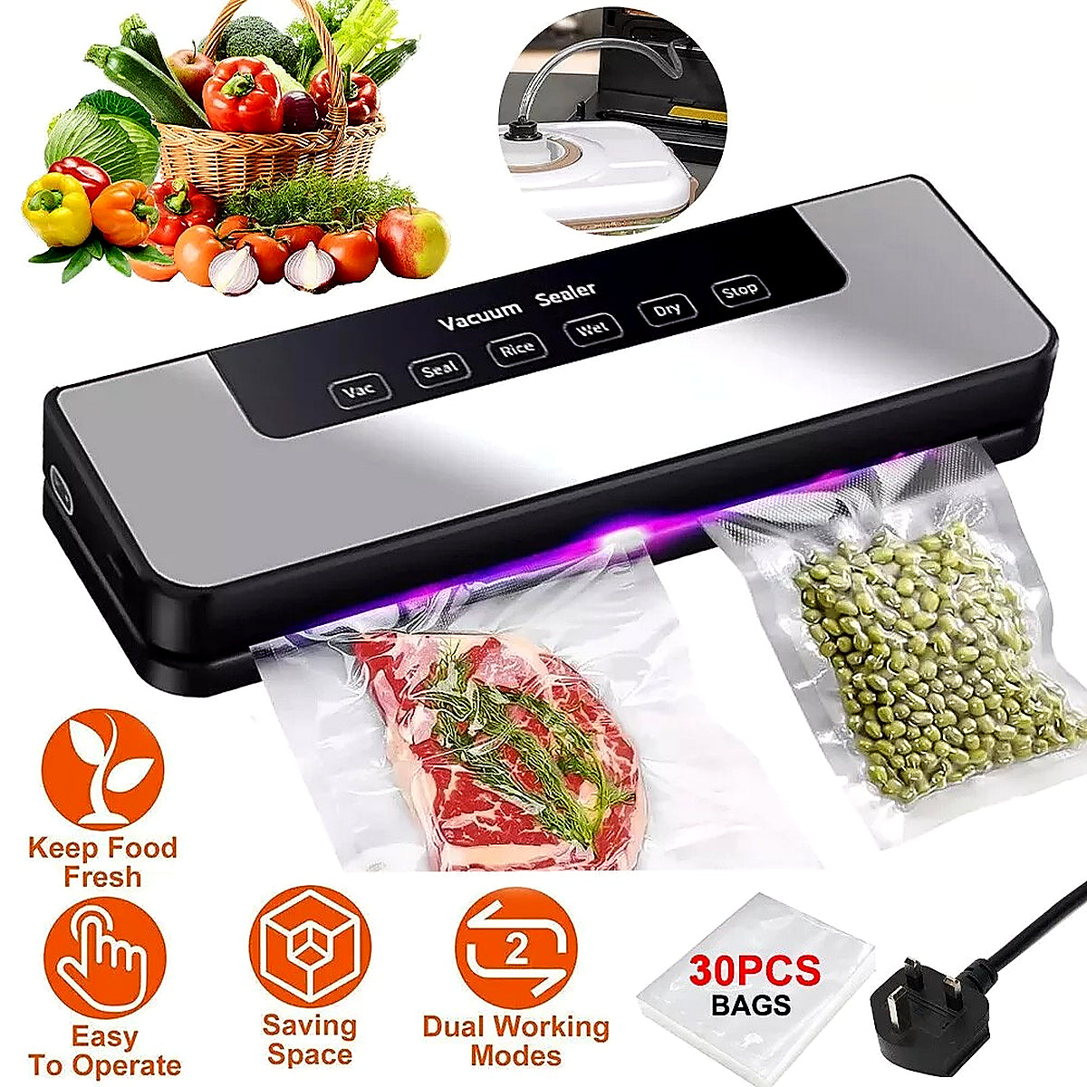 Electric Sealing Machine +30 Bags Automatic Vacuum Sealer Food Sealer Dry Wet