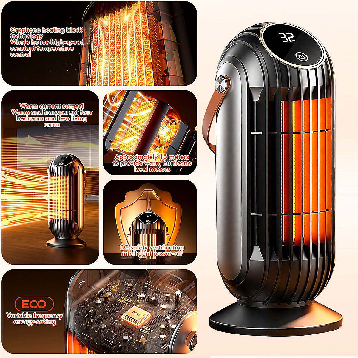 2500W Portable Electric Space Heater Small PTC Ceramic Heater Fan Quick Heating