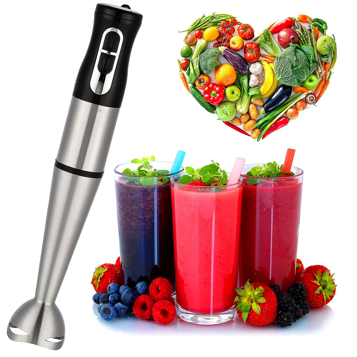 1200W Stabmixer Hand Blender Pürierstab Pürierer Püriergerät Mixer Silber