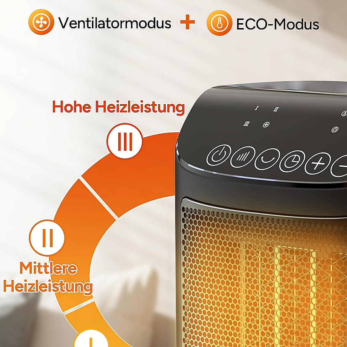 DR.PREPARE Fan Heater, Energy-Saving, Small, 1800 W Fan Heater, Quiet with Thermostat 5 Modes (3 Heating Modes + Fan Mode + Eco Mode), 70° Oscillating, 12H Timer, Overheating & Tilt Protection for Home