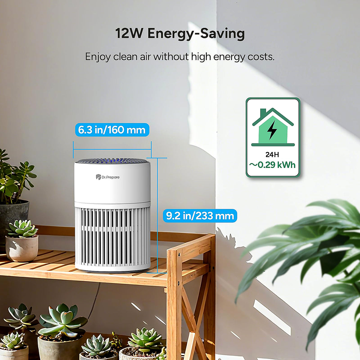 DR.PREPARE Air Purifier for Allergy Sufferers, Ultra Quiet and Energy Efficient HEPA Air Purifier Against 99.97 Percent Mould Dust, Washable Pre Filter, 15 dB, Sleep Mode, for Bedrooms, Offices