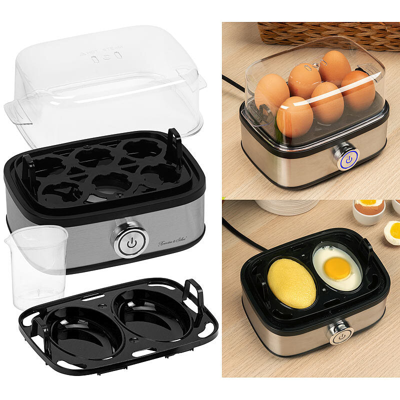 3in1-Edelstahl-Eierkocher, 210 W, 6 Eier oder Rührei, inkl. Messbecher