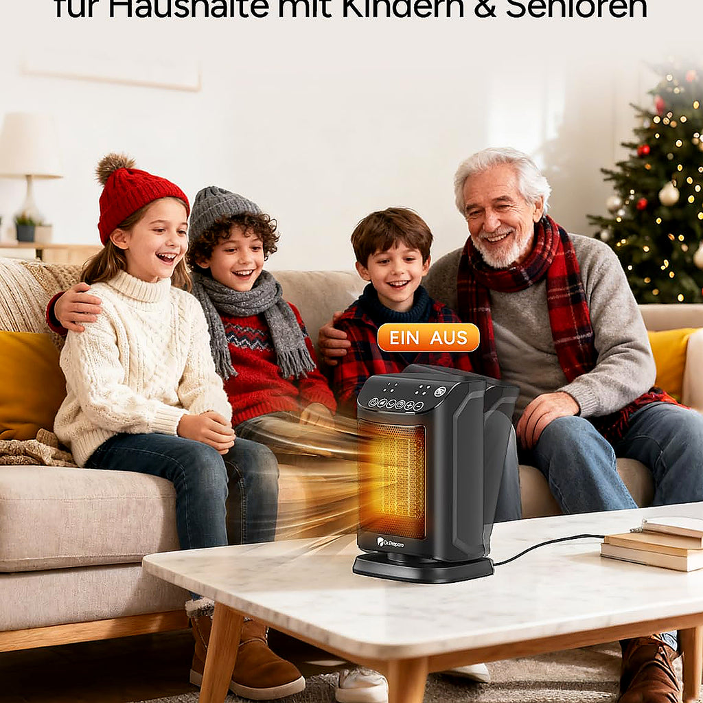 DR.PREPARE Fan Heater, Energy-Saving, Small, 1800 W Fan Heater, Quiet with Thermostat 5 Modes (3 Heating Modes + Fan Mode + Eco Mode), 70° Oscillating, 12H Timer, Overheating & Tilt Protection for Home