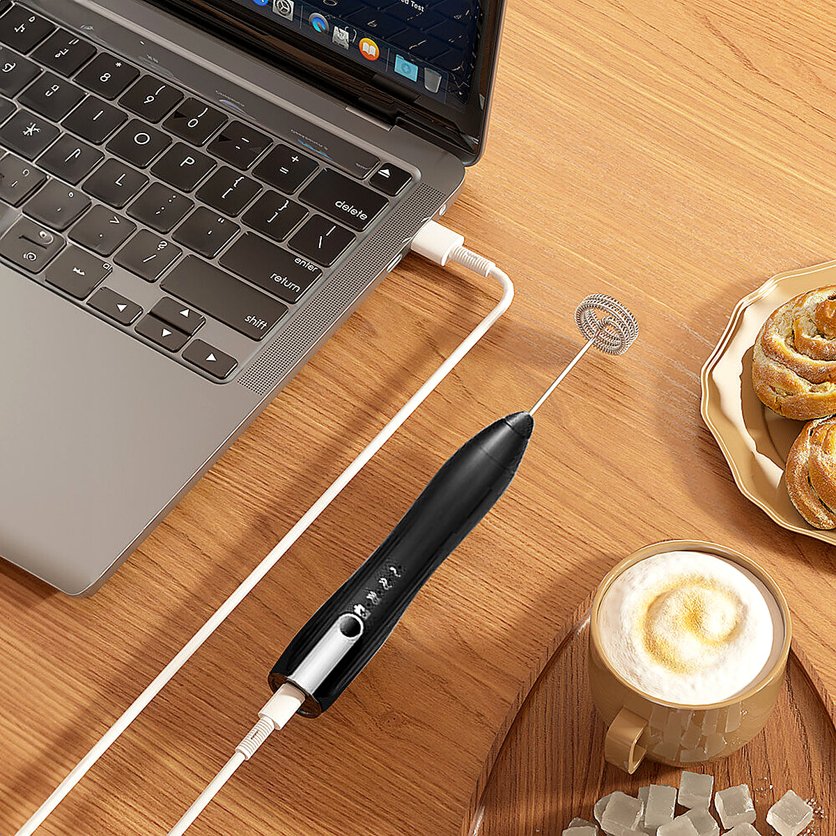 Elektrischer Milchaufschäumer Doppeltem Quirl USB Wiederaufladbar Aufschäumer DE