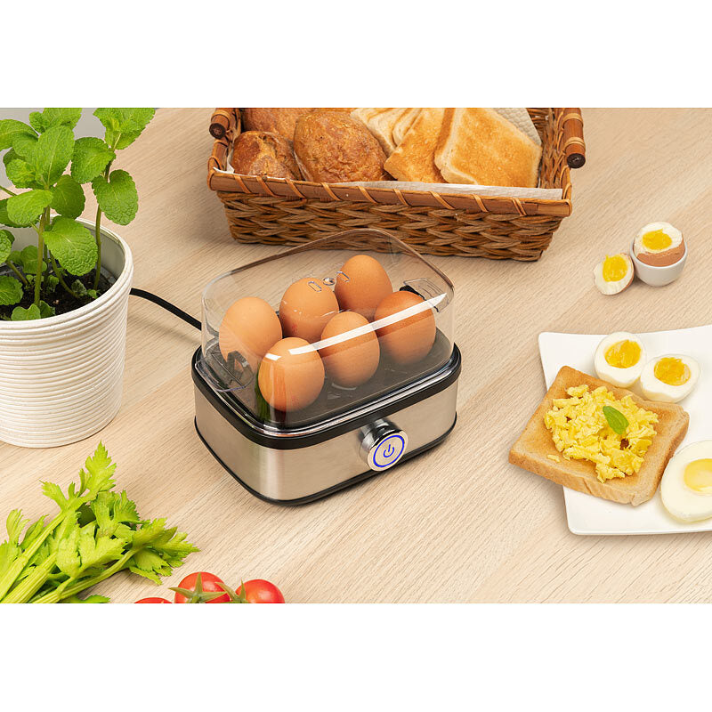 3in1-Edelstahl-Eierkocher, 210 W, 6 Eier oder Rührei, inkl. Messbecher