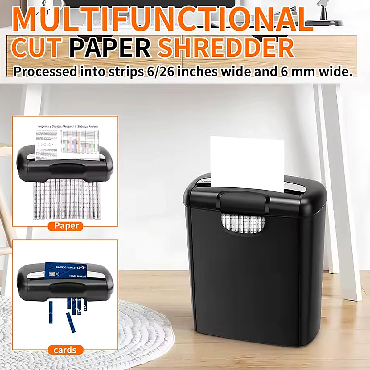 Paper Shredder 5 Sheet 10 Litre Strip Cut A4 Auto on Reverse For Home Office UK
