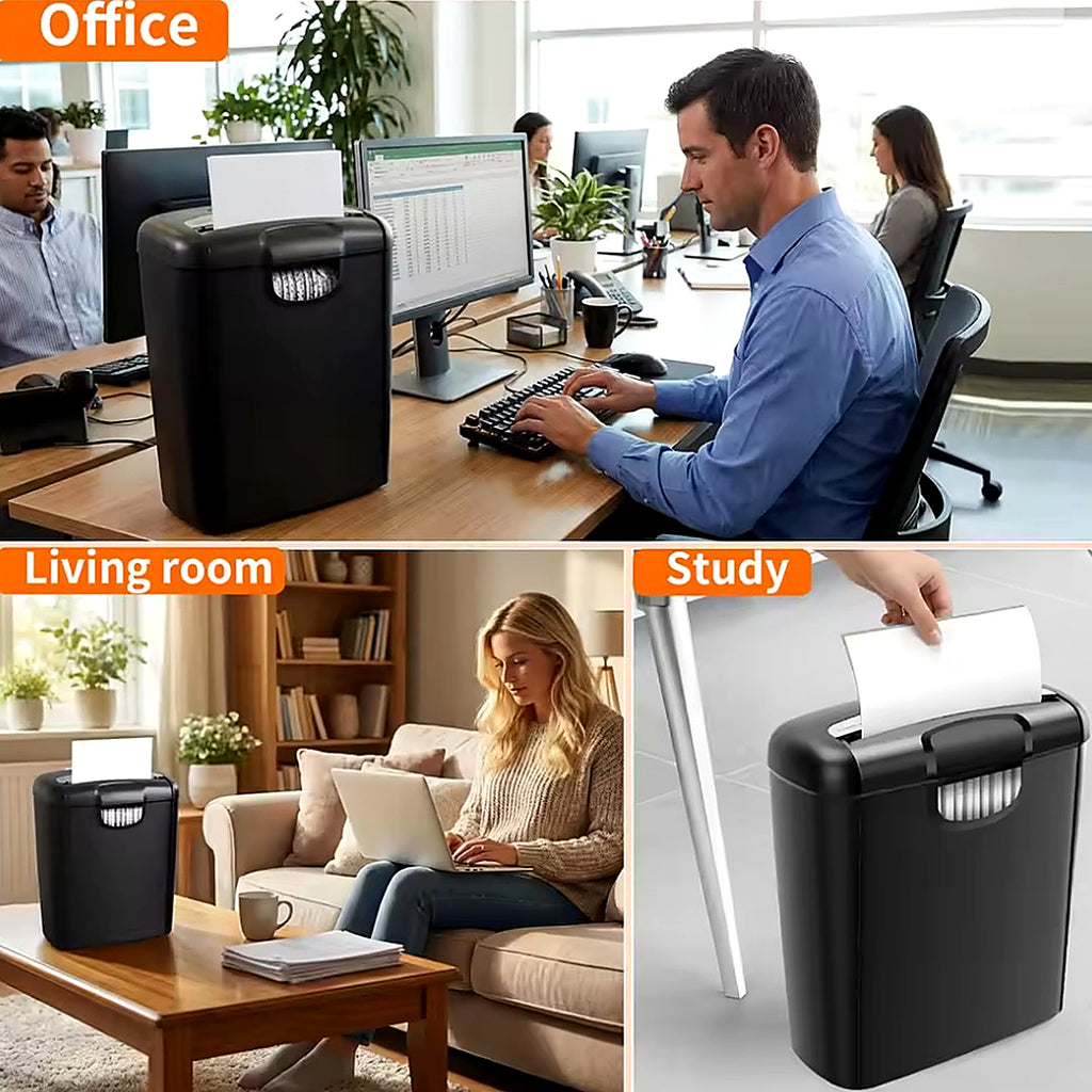 Paper Shredder 5 Sheet 10 Litre Strip Cut A4 Auto on Reverse For Home Office UK
