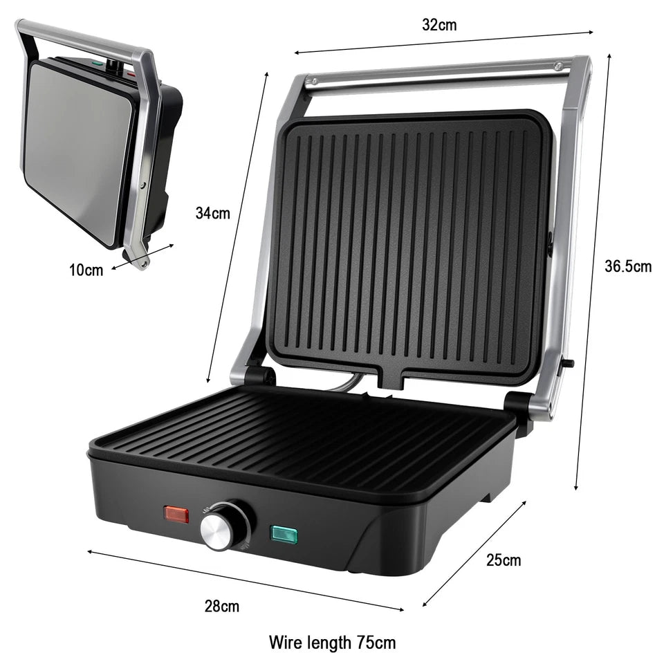 Contact Grill XL 2000W Electric Table Top Grill & Panini Maker 180° Opening 28*25cm