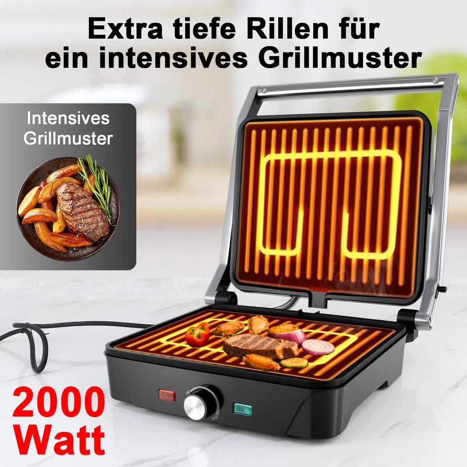 Contact Grill XL 2000W Electric Table Top Grill & Panini Maker 180° Opening 28*25cm