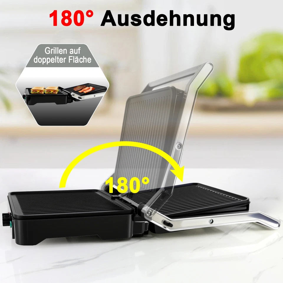Contact Grill XL 2000W Electric Table Top Grill & Panini Maker 180° Opening 28*25cm