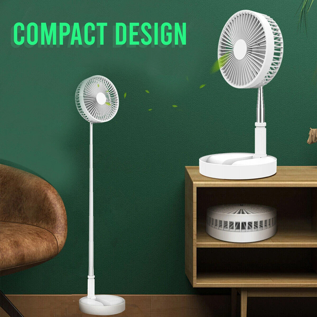 Kabelloser, teleskopierbarer und faltbarer Ventilator, USB-aufladbar und tragbar