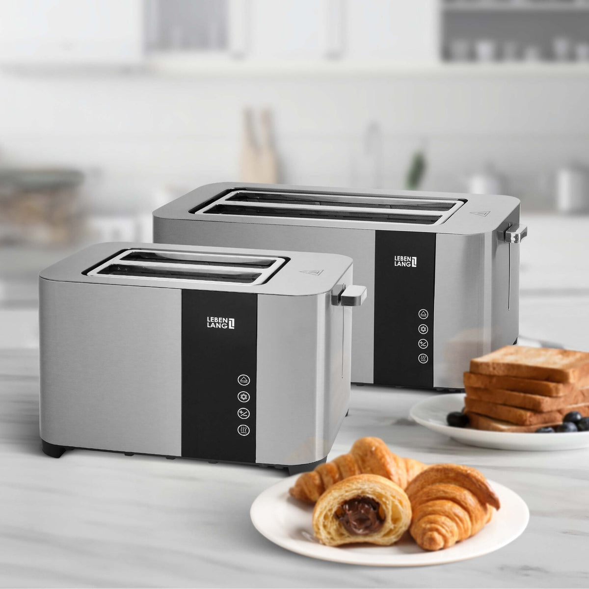 LEBENLANG Toaster Premium 2- Scheiben Multifunktionstoaster aus Edelstahl