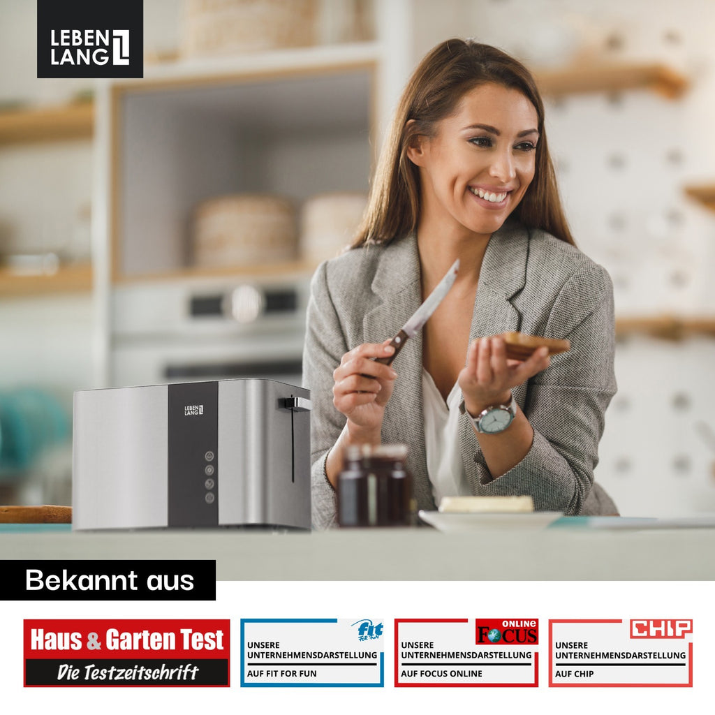 LEBENLANG Toaster Premium 2- Scheiben Multifunktionstoaster aus Edelstahl