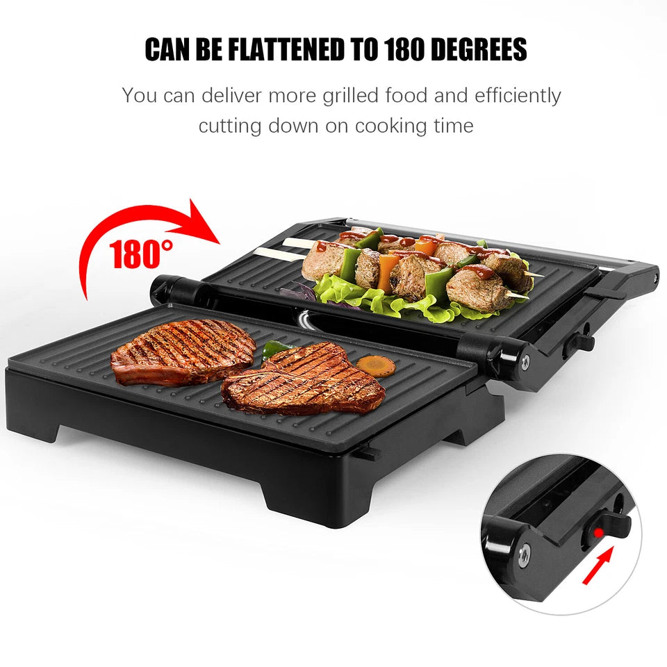 Contact Grill 1000W 180° Open Sandwich Toaster Table Grill PaniniMaker Electric Grill