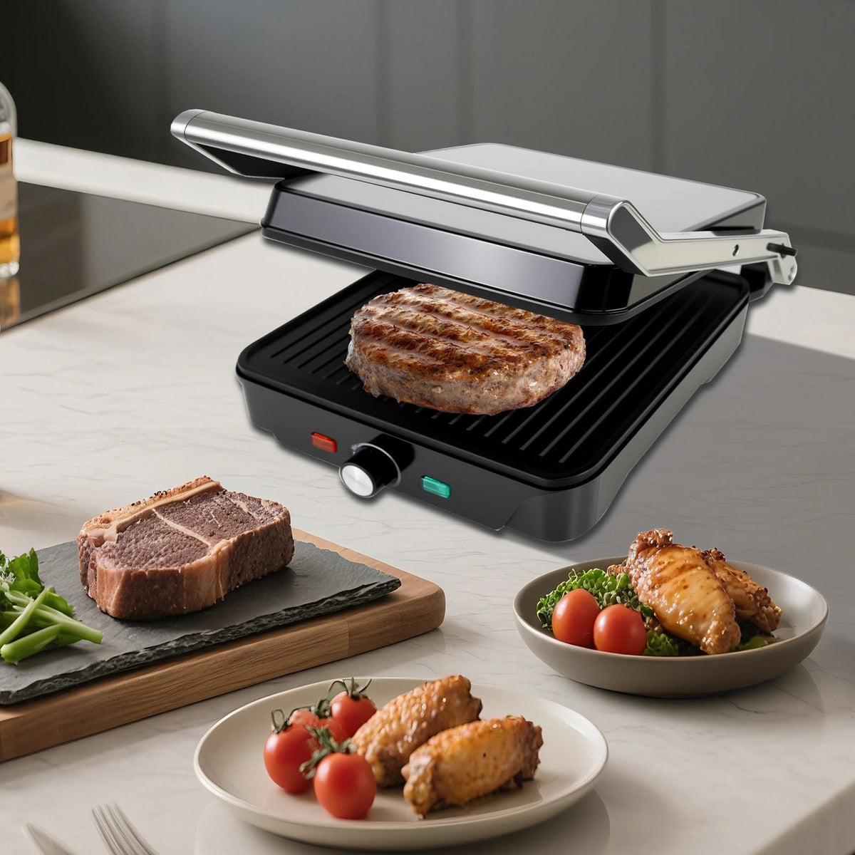 Contact Grill XL 2000W Electric Table Top Grill & Panini Maker 180° Opening 28*25cm