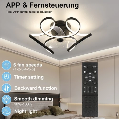 LED-Deckenventilatoren mit Licht, Fernbedienung, Smart-Ventilatorleuchte, 6-stufiger Deckenventilator mit Lampe