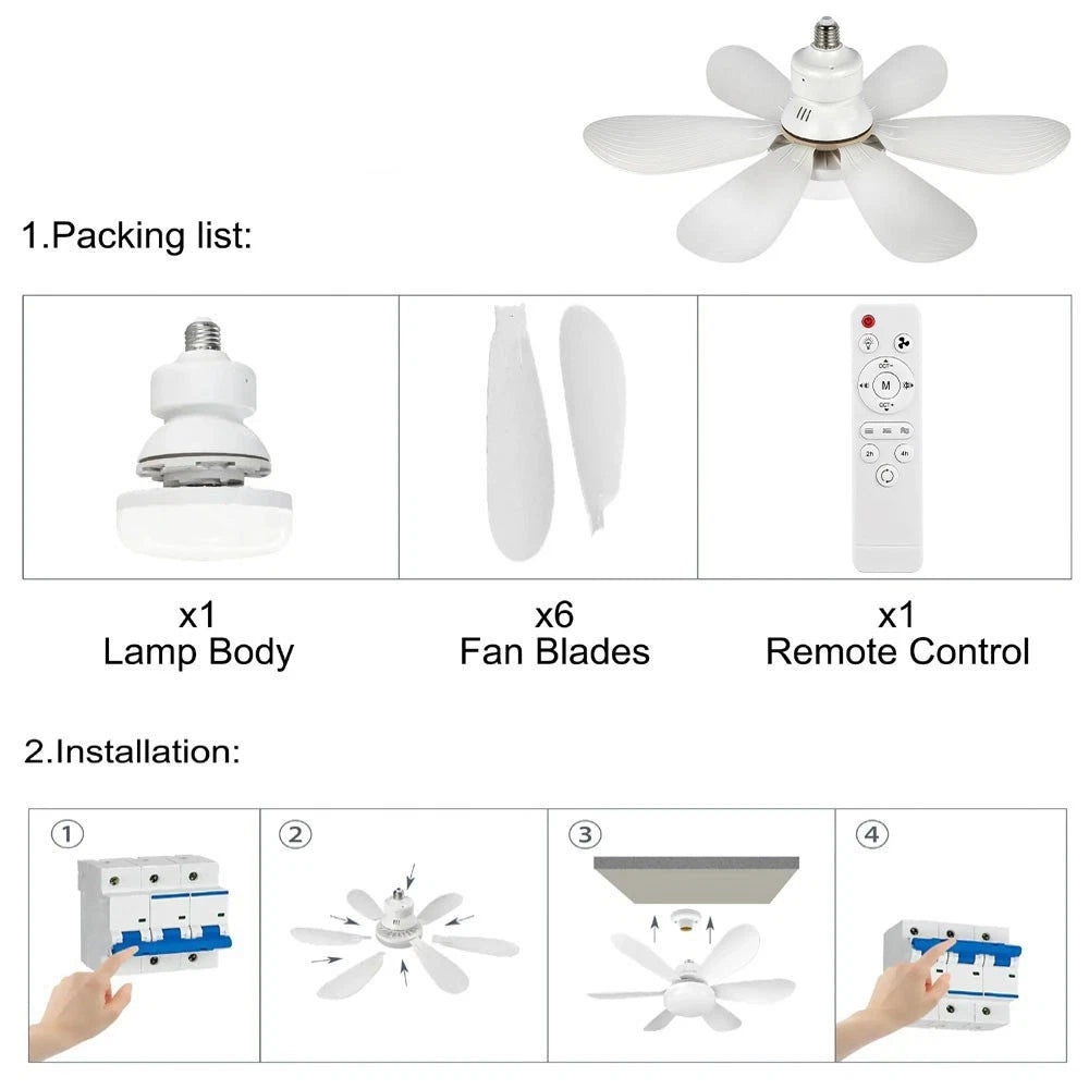 30/40W Moderner LED-Deckenventilator mit dimmbarem Licht E27 Schlafzimmer Wohnzimmer Ventilator