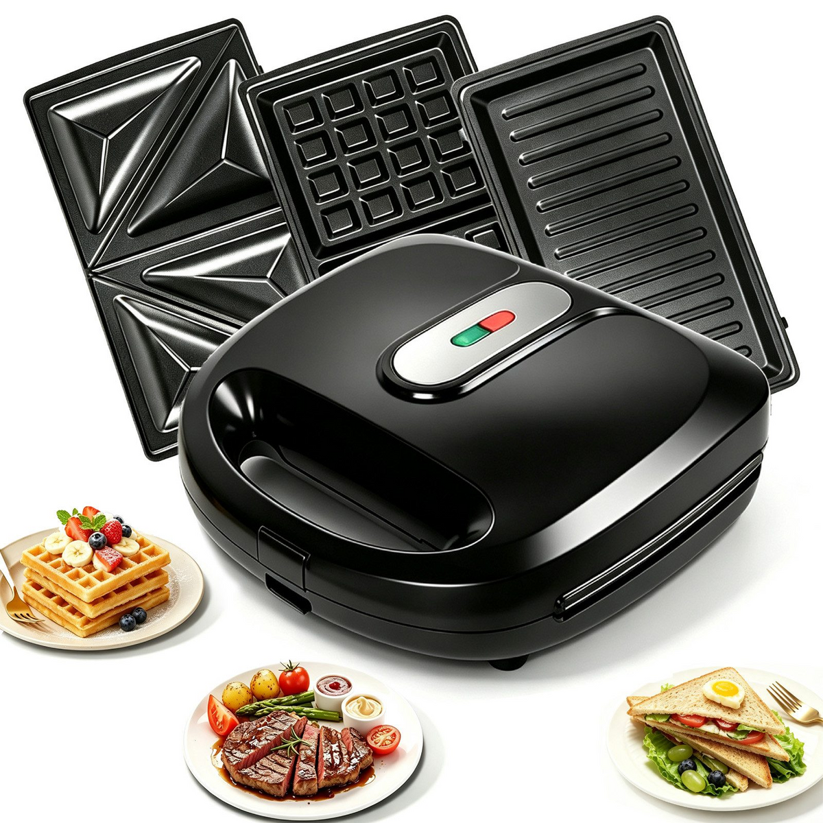 3-in-1 Sandwich Maker & Waffle Maker & Contact Grill with Non Stick Plate