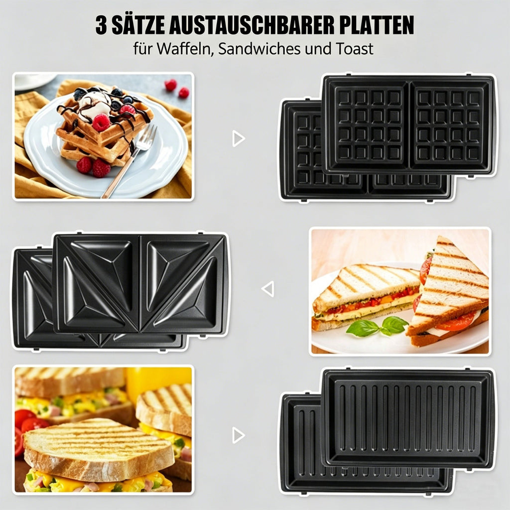 3-in-1 Sandwich Maker & Waffle Maker & Contact Grill with Non Stick Plate
