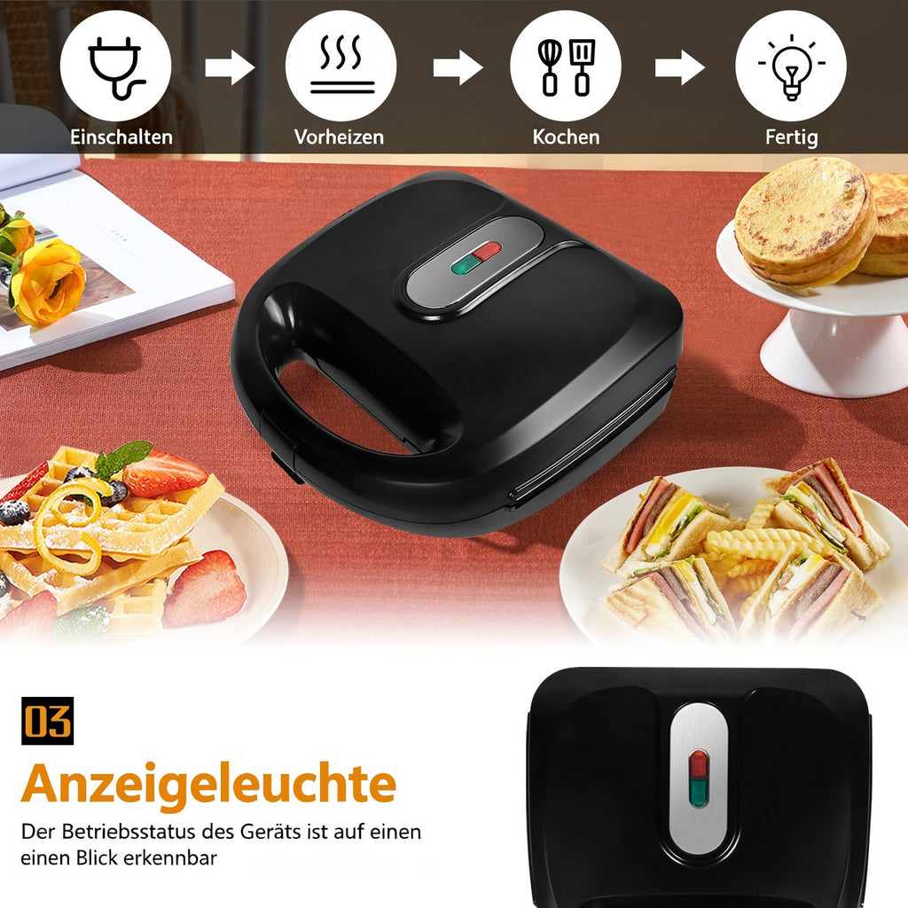 3-in-1 Sandwich Maker & Waffle Maker & Contact Grill with Non Stick Plate