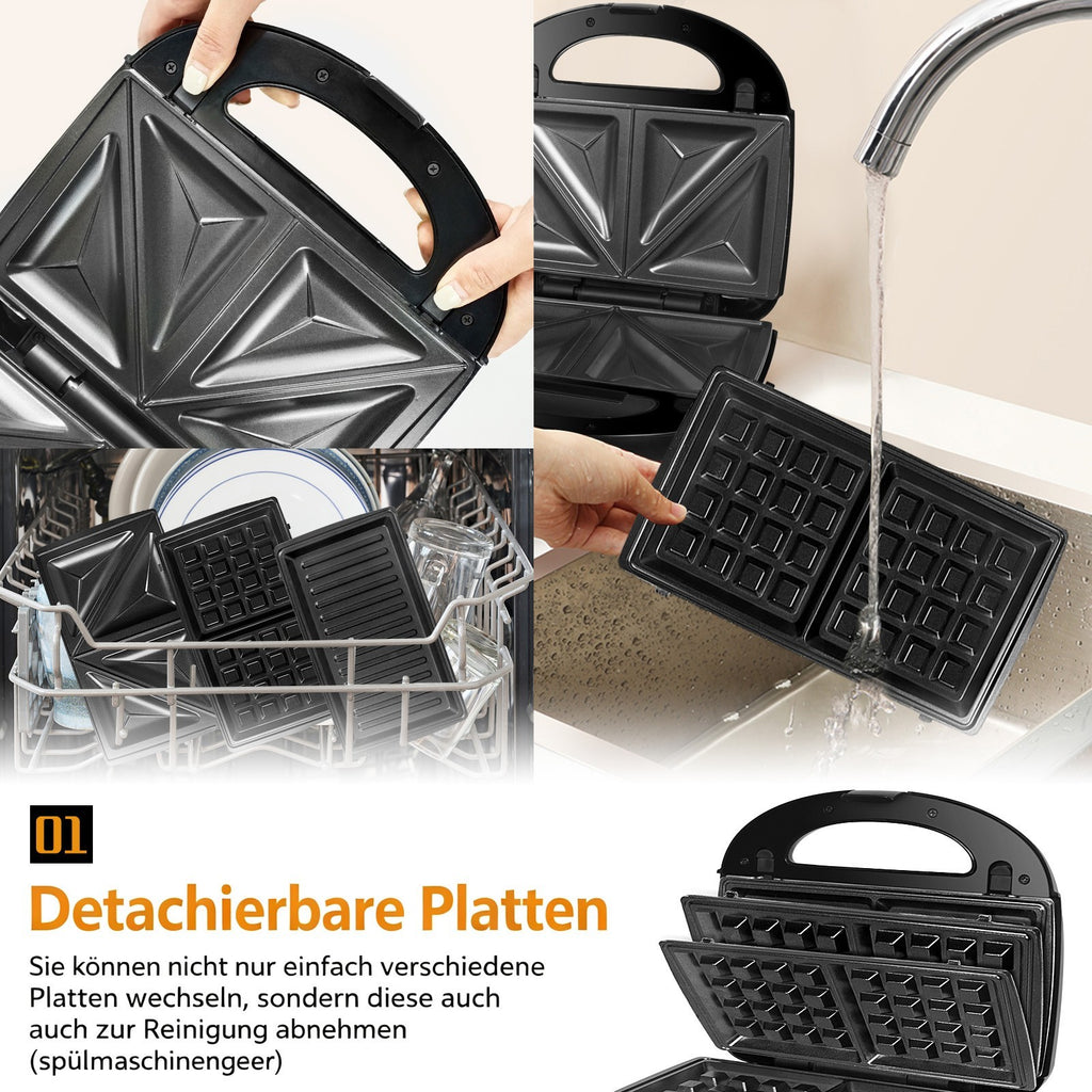 3-in-1 Sandwich Maker & Waffle Maker & Contact Grill with Non Stick Plate