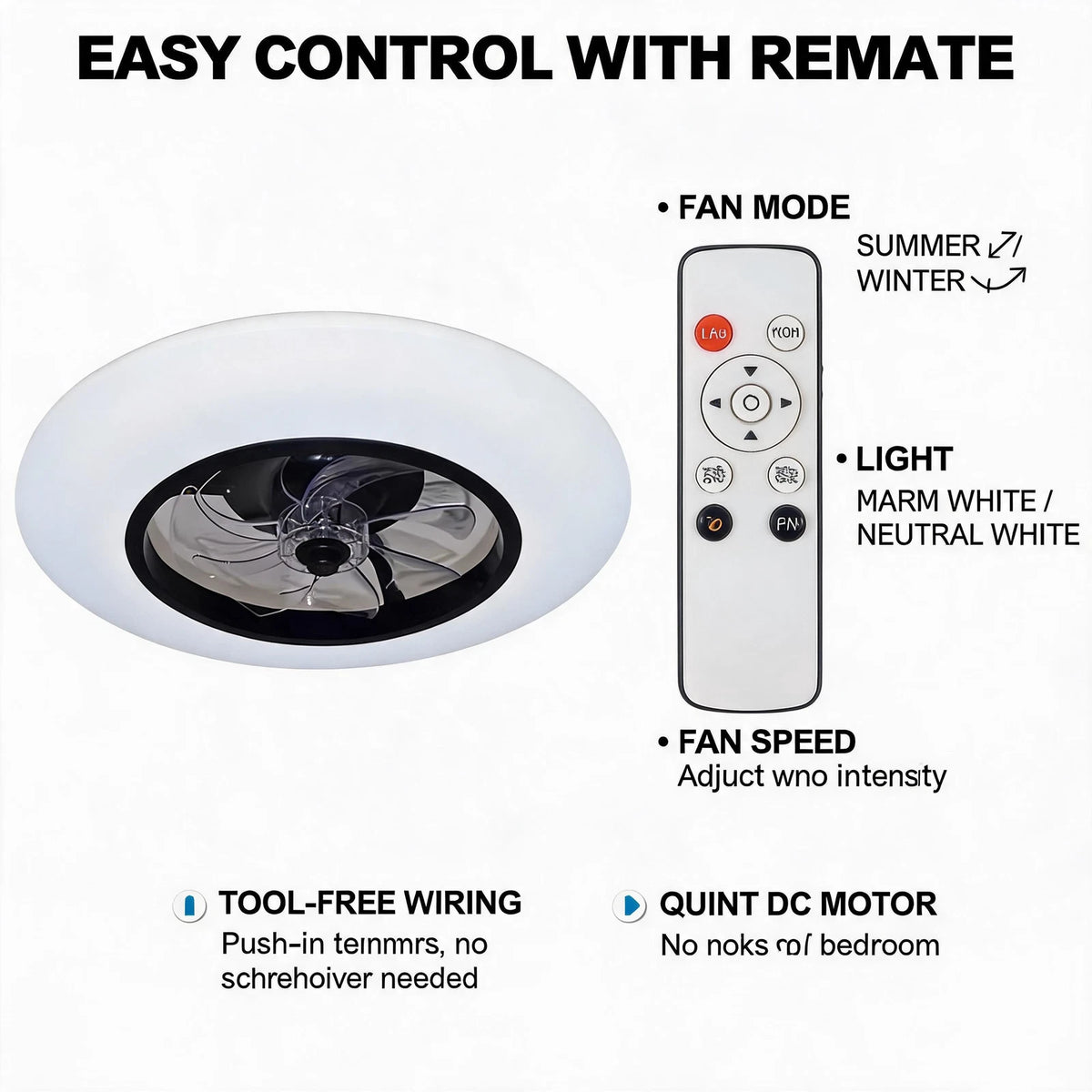 Deckenventilator mit Fernbedienung und Licht 70W LED-Lampe Ventilator Smart Leise UK