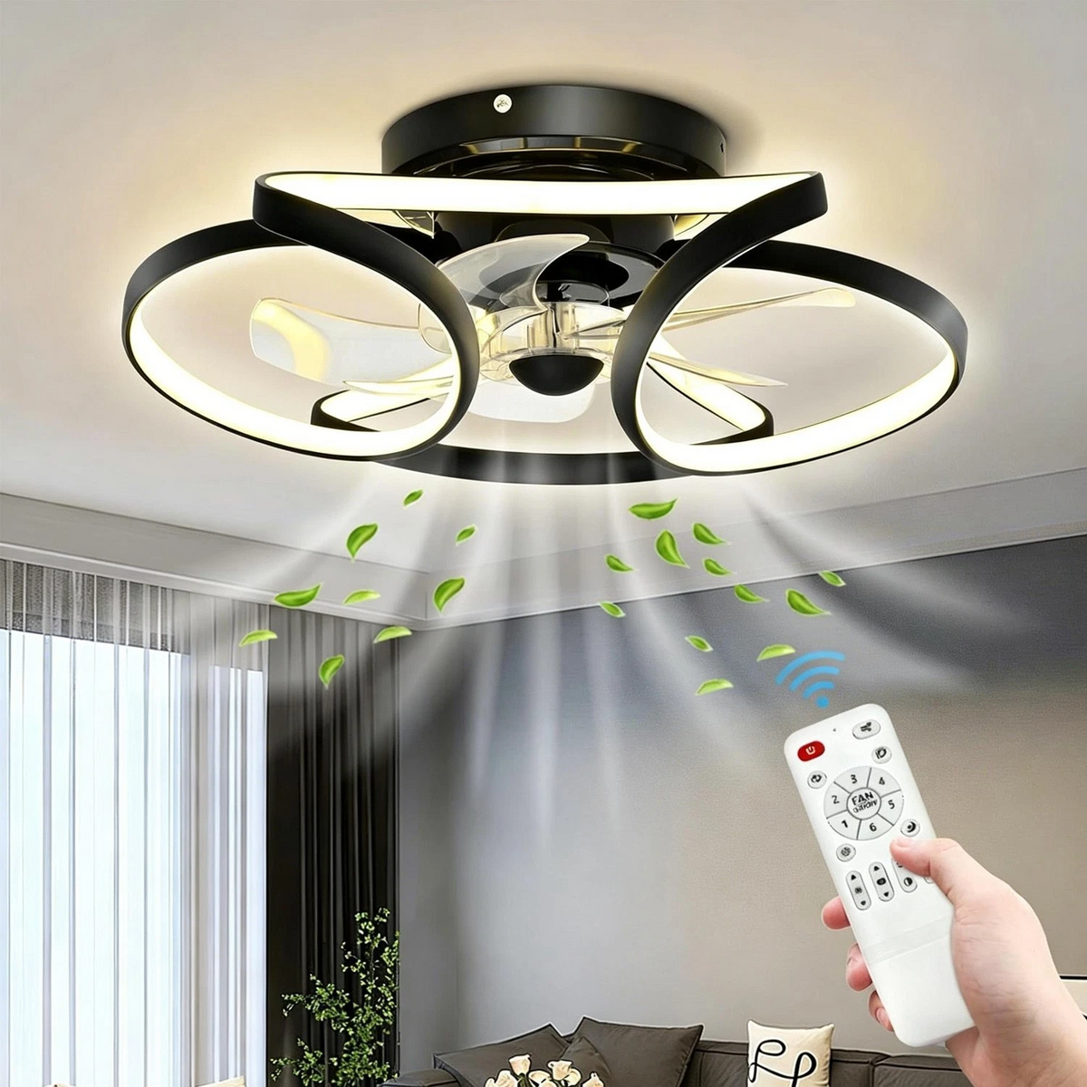 LED-Deckenventilatoren mit Licht, Fernbedienung, Smart-Ventilatorleuchte, 6-stufiger Deckenventilator mit Lampe