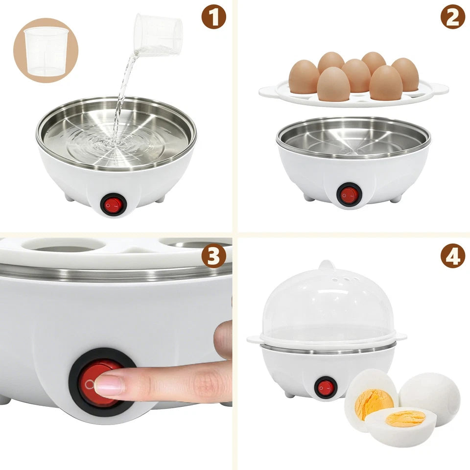 Egg Cooker for 1-7 Eggs, 350W, 3 Degrees of Hardness, Overheat Protection, Includes Egg Holders