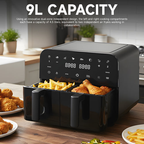 12L Heißluftfritteuse Dual für Zuhause, 7 Voreinstellungen, Timer-Steuerung, Touchscreen