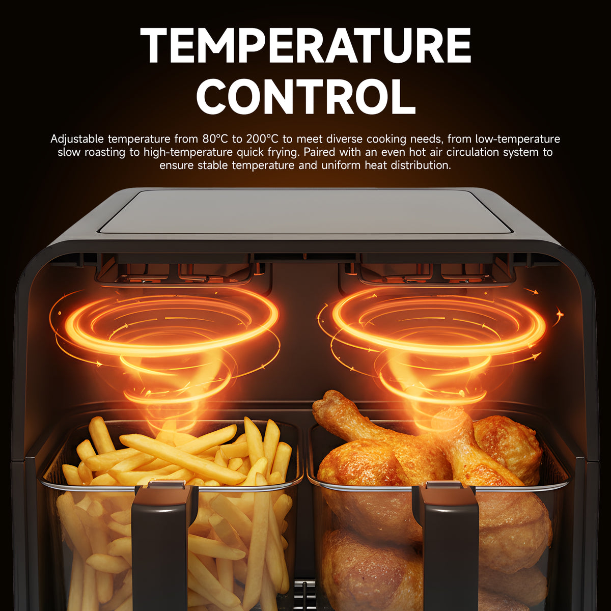 12L Heißluftfritteuse Dual für Zuhause, 7 Voreinstellungen, Timer-Steuerung, Touchscreen